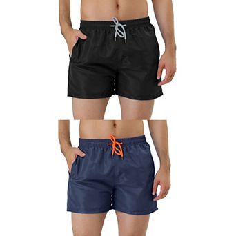 2 Packs Men's Shorts Drawstring Waist Mesh Lining Swimwear Casual Board Shorts