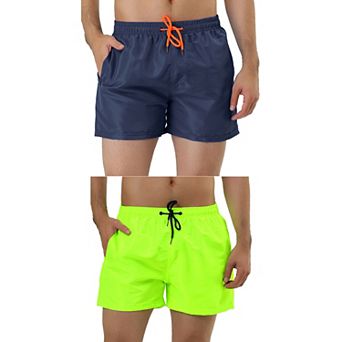 2 Packs Men's Shorts Drawstring Waist Mesh Lining Swimwear Casual Board Shorts