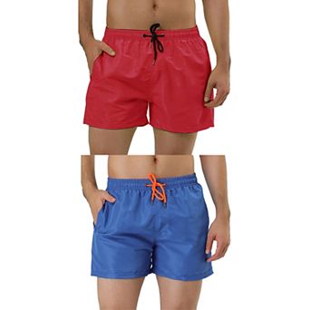 2 Packs Men's Shorts Drawstring Waist Mesh Lining Swimwear Casual Board Shorts