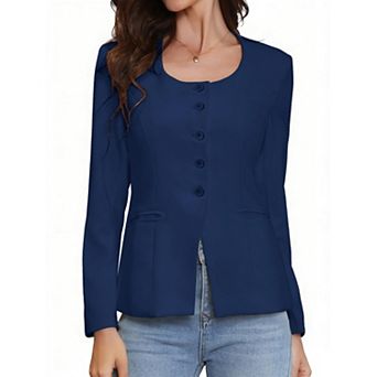 Business Casual Blazers for Women Button Down Scoop Neck Long Sleeve Blazer Jackets with Pockets
