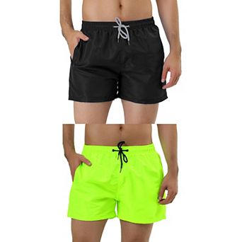 2 Packs Men's Drawstring Waist Solid Color Mesh Lining Board Shorts with Pockets