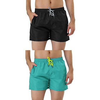 2 Packs Men's Drawstring Waist Solid Color Mesh Lining Board Shorts with Pockets