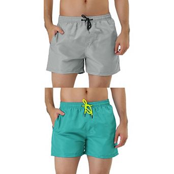 2 Packs Men's Drawstring Waist Solid Color Mesh Lining Board Shorts with Pockets