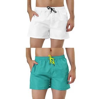 2 Packs Men's Drawstring Waist Solid Color Mesh Lining Board Shorts with Pockets