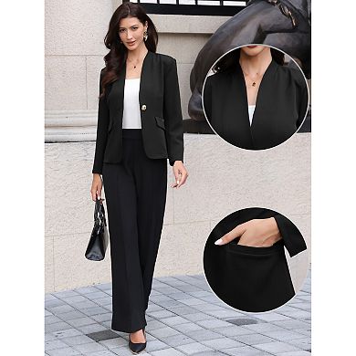 Women's Blazers Business Casual Collarless Single Breast Long Sleeve Blazer Jacket with Pockets