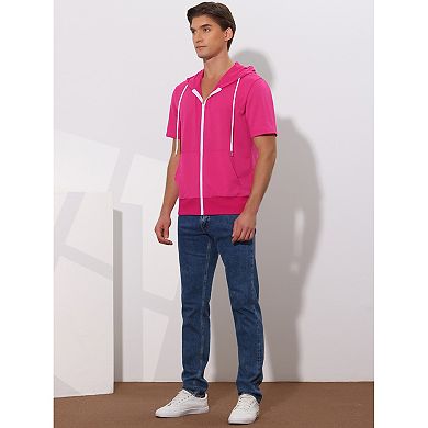 2 Packs Men's Short Sleeve Hoodie Solid Color Zip up Hoodies with Pockets