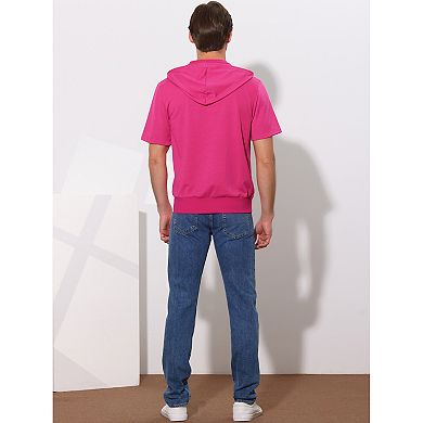 2 Packs Men's Short Sleeve Hoodie Solid Color Zip up Hoodies with Pockets