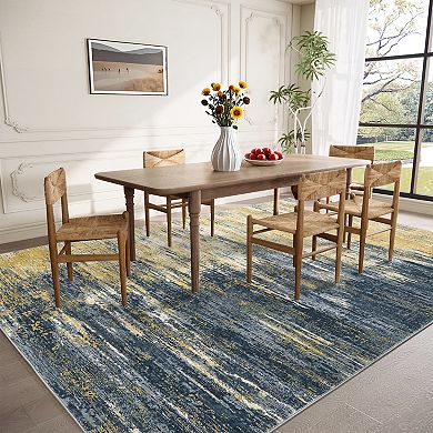 Abstract Machine Washable Rugs Non Slip Soft Non Shedding Foldable Indoor Carpet