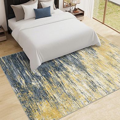 Abstract Machine Washable Rugs Non Slip Soft Non Shedding Foldable Indoor Carpet
