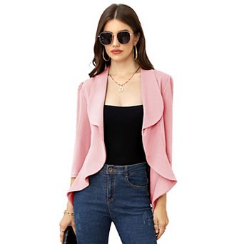 Women 3/4 Sleeve Blazer Business Jacket Dressy Open Front Work Office Cardigan Cropped Suit Jacket