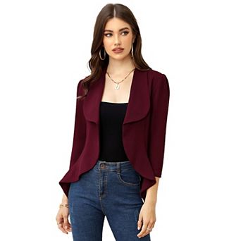 Women 3/4 Sleeve Blazer Business Jacket Dressy Open Front Work Office Cardigan Cropped Suit Jacket