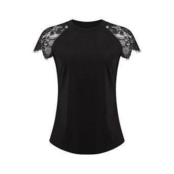 Women's Lace Short Sleeve Tops Casual Summer Blouse Tee Shirt