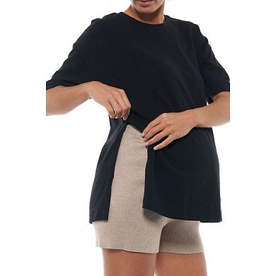 Women's Maternity Shirts Short Sleeve SweatShirt Casual Round Neck Hidden Zipper Split Side Tops