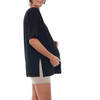 Women's Maternity Shirts Short Sleeve SweatShirt Casual Round Neck Hidden Zipper Split Side Tops