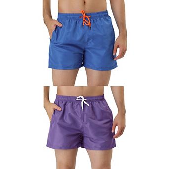 2 Packs Men's Board Shorts Drawstring Waist Swimwear Mesh Lining Square Cut Shorts