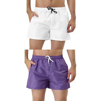 2 Packs Men's Board Shorts Drawstring Waist Swimwear Mesh Lining Square Cut Shorts
