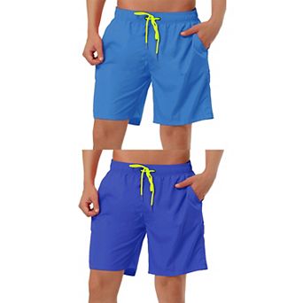 2 Packs Men's Solid Beach Shorts Drawstring Surfing Mesh Lining Board Shorts with Pockets