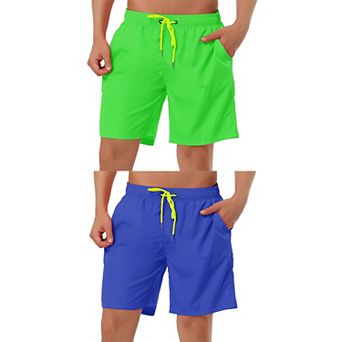 2 Packs Men's Solid Beach Shorts Drawstring Surfing Mesh Lining Board Shorts with Pockets