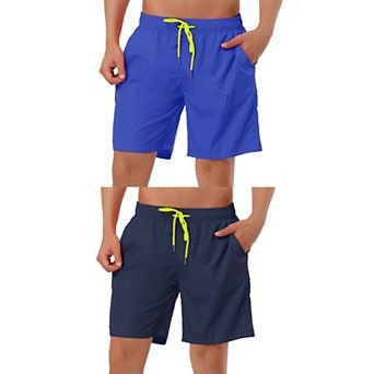 2 Packs Men's Solid Beach Shorts Drawstring Surfing Mesh Lining Board Shorts with Pockets