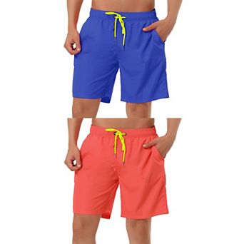 2 Packs Men's Solid Beach Shorts Drawstring Surfing Mesh Lining Board Shorts with Pockets