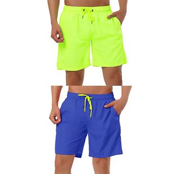 2 Packs Men's Solid Beach Shorts Drawstring Surfing Mesh Lining Board Shorts with Pockets