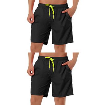 2 Packs Men's Solid Color Drawstring Mesh Lined Board Shorts