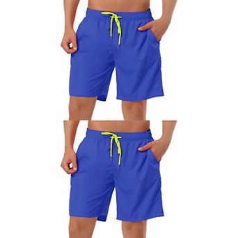 2 Packs Men's Solid Color Drawstring Mesh Lined Board Shorts