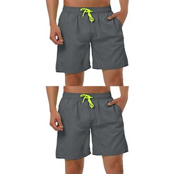 2 Packs Men's Solid Color Drawstring Mesh Lined Board Shorts