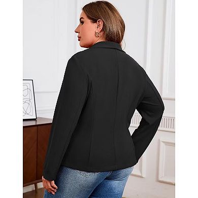 Women Plus Size Open-Front Casual Blazer Solid Color Long Sleeve Cardigan Work Office Jacket