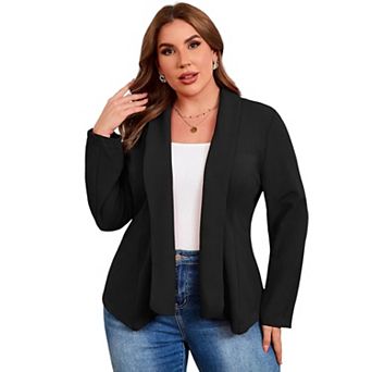 Women Plus Size Open-Front Casual Blazer Solid Color Long Sleeve Cardigan Work Office Jacket