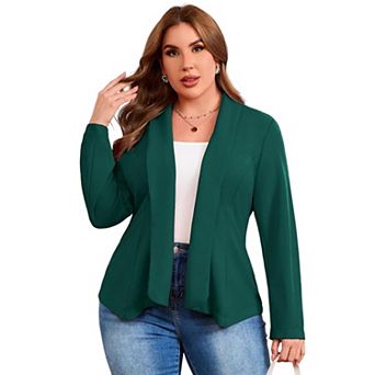 Women Plus Size Open-Front Casual Blazer Solid Color Long Sleeve Cardigan Work Office Jacket