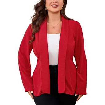 Women Plus Size Open-Front Casual Blazer Solid Color Long Sleeve Cardigan Work Office Jacket