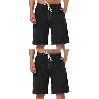 2 Packs Men's Summer Drawstring Elastic Waist Solid Color Beach Board Swim Shorts