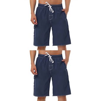 2 Packs Men's Summer Drawstring Elastic Waist Solid Color Beach Board Swim Shorts