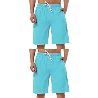2 Packs Men's Summer Drawstring Elastic Waist Solid Color Beach Board Swim Shorts