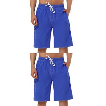 2 Packs Men's Summer Drawstring Elastic Waist Solid Color Beach Board Swim Shorts
