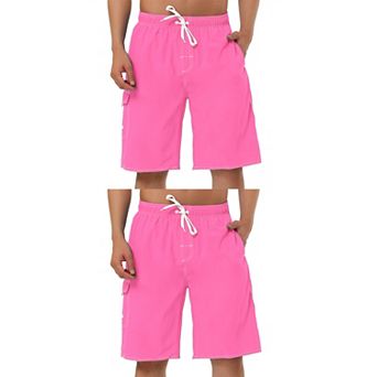 2 Packs Men's Summer Drawstring Elastic Waist Solid Color Beach Board Swim Shorts