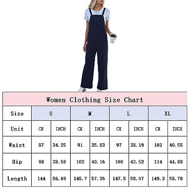 Womens Loose Fit Overalls Adjustable Strap Wide Leg Pant Bibs Versatile Jumpsuits with Pocket