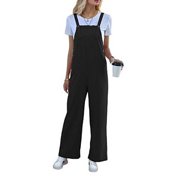 Womens Loose Fit Overalls Adjustable Strap Wide Leg Pant Bibs Versatile Jumpsuits with Pocket