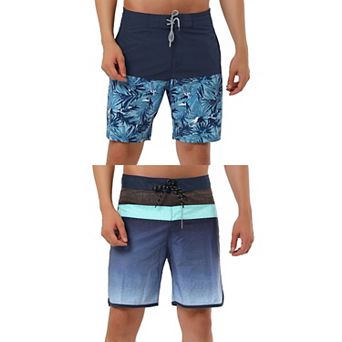 2 Packs Men's Summer Color Block Drawstring Beach Swimwear Board Shorts with Pockets