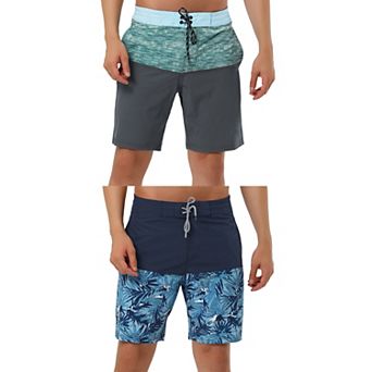 2 Packs Men's Summer Color Block Drawstring Beach Swimwear Board Shorts with Pockets