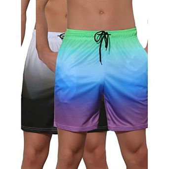 2 Packs Men's Contrast Color Summer Beach Colorful Swimwear Shorts