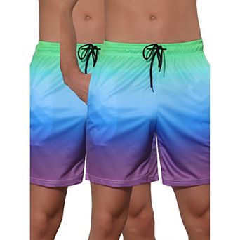 2 Packs Men's Contrast Color Summer Beach Colorful Swimwear Shorts