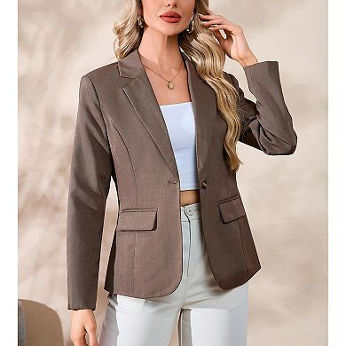 Women's Business Casual Blazer Long Sleeve Lapel Open Front Work Jacket with Pockets