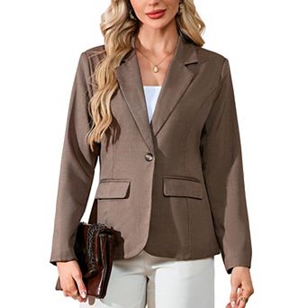 Women's Business Casual Blazer Long Sleeve Lapel Open Front Work Jacket with Pockets