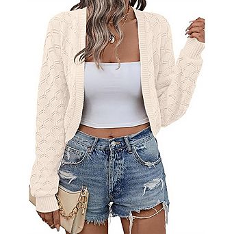 Women's Cropped Cardigan Bolero Shrugs Knit Open Front Long Sleeve Sweater