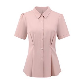 Women's Button Down Shirt Short Sleeve Summer Pleated Front Blouse