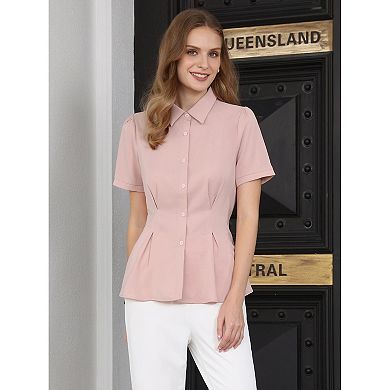 Women's Button Down Shirt Short Sleeve Summer Pleated Front Blouse