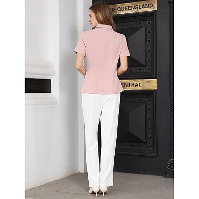 Women's Button Down Shirt Short Sleeve Summer Pleated Front Blouse