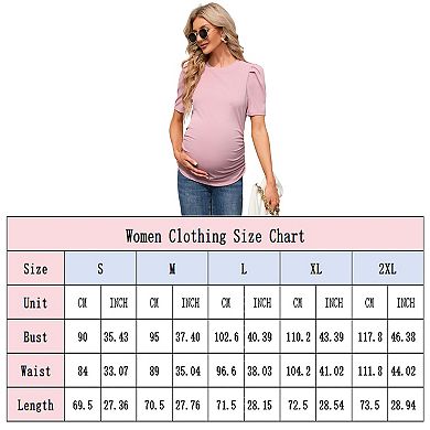 Women's Maternity Tops Casual Floral Print Puff Sleeve Ruched Tunic Shirt for Pregnancy